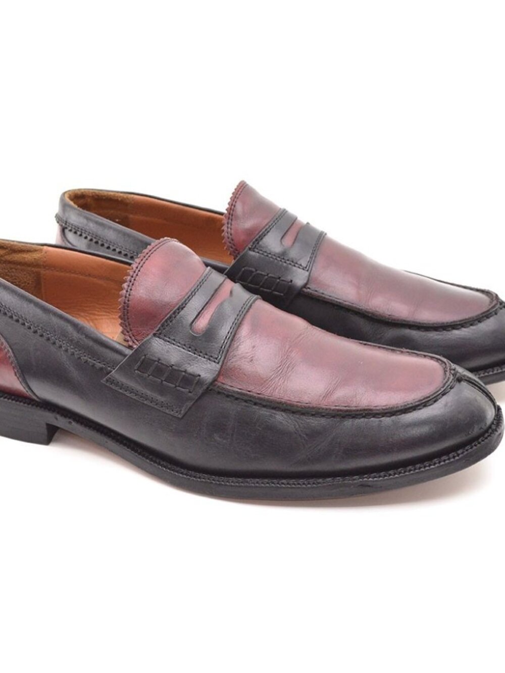 Men Paul Fredrick Glenn Black Wine Penny Loafers 12 M